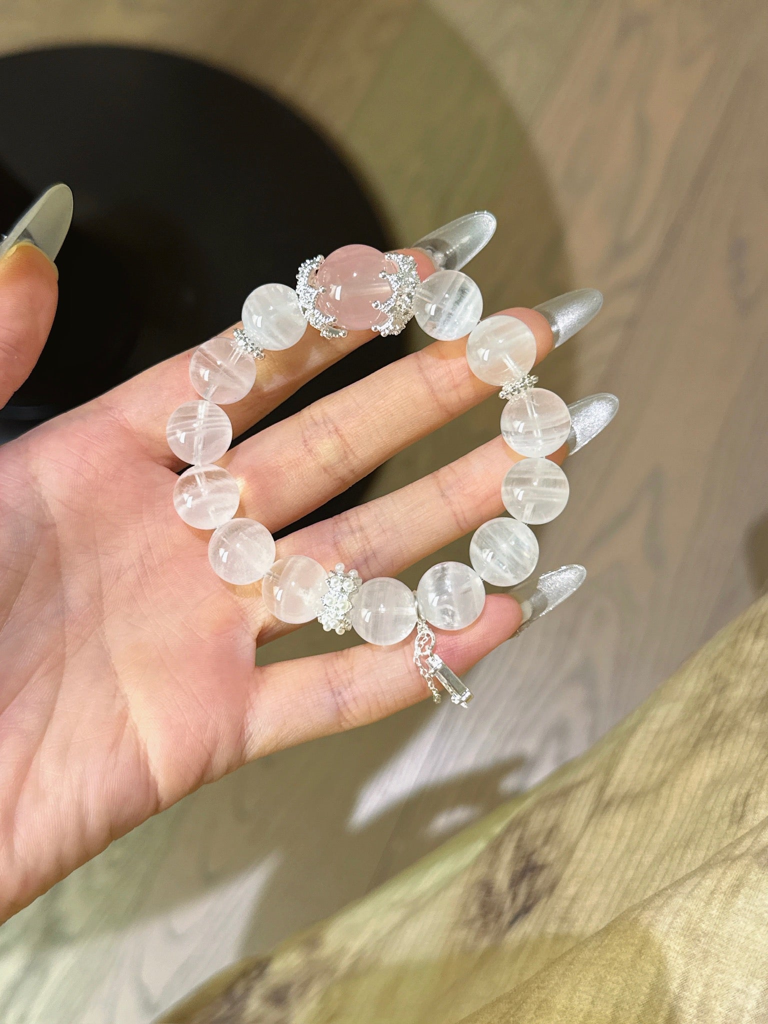 ▫️▪️ White Ghost Pink Quartz Bracelet